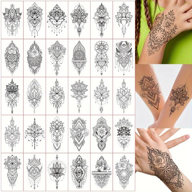 TEMU 30 Temporary Tattoo Stickers For Women, Black Fake Tattoos, Waterproof Realistic Body Art Decals For Hands And Wrists