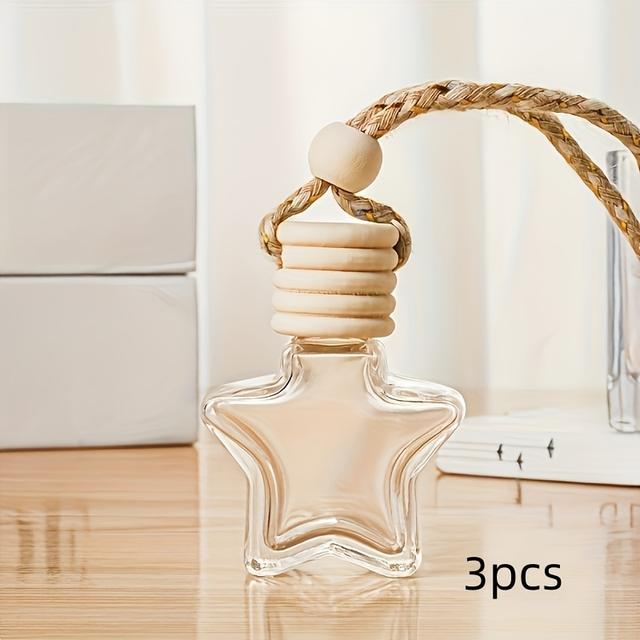 TEMU 3uds/5uds Botellas de vidrio con forma de estrella, botellas ambientadores portátiles para coche con un diseño transparente que es elegante y práctico, adecuado para coches, oficinas o uso