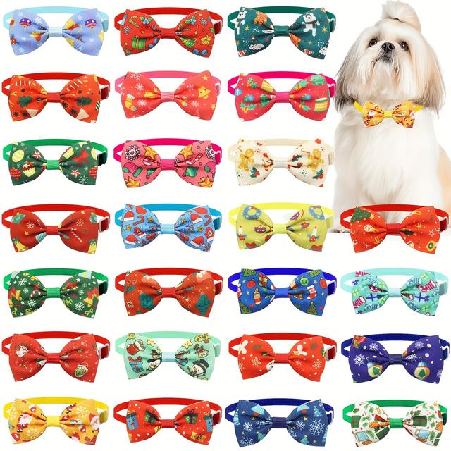 TEMU 20-pack Christmas Dog Bowknots, Pet Cat Accessories, & Adjustable Headwear, Easy To & Unbuckle, Assorted Colors For