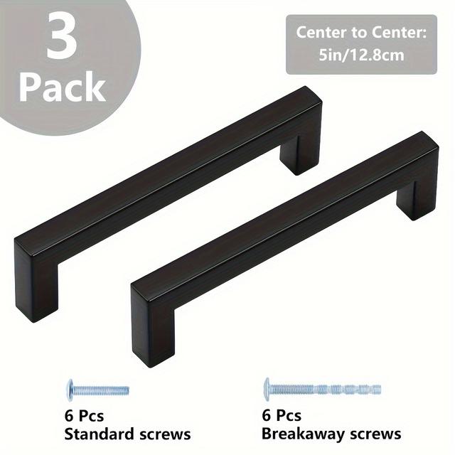 TEMU 3pcs/8pcs Tiradores de Inoxidable Negro y - Perillas Cuadradas de 5" de Níquel Cepillado Cocina, y Puertas de
