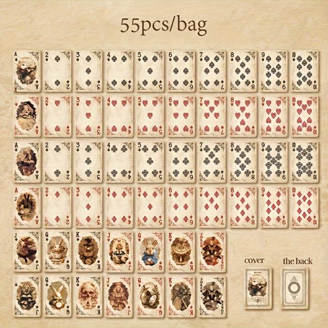TEMU A Box Of 55 Playing Cards Featuring Vintage-style Designs With Rabbits, , And Animal Characters, Diy Journaling And Decoration.