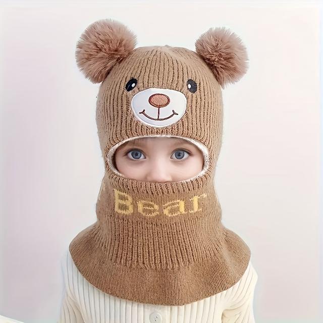 TEMU Gyermek sapka, maszk és sál kombináció fiúknak és lányoknak - Vastagított meleg kötött téli pamut sapka