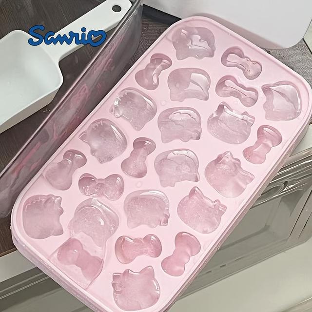 TEMU 1pc For Hello Kitty Silicone Ice Cube Mold With Lid, Kitty-shaped And Bow-shaped Ice Cubes, Cubes , For Home-made Ice Cubes, Cute Cartoon Silicone Mold Tool