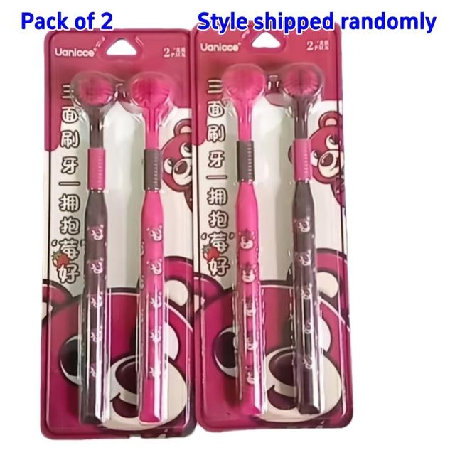 TEMU Set Of 2 Soft-bristled Three-sided Toothbrushes For Adults, Featuring -degree Design And A Tongue Scraper, Ideal For Home Use.