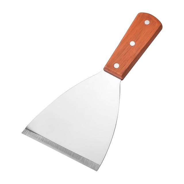 TEMU Stainless Steel Frying Shovel, Plain Scrapper With Wooden Handle, Pizza Shovel, Steak Shovel, Diagonal Shovel, Kitchen Tools, Large Kitchen Accessories