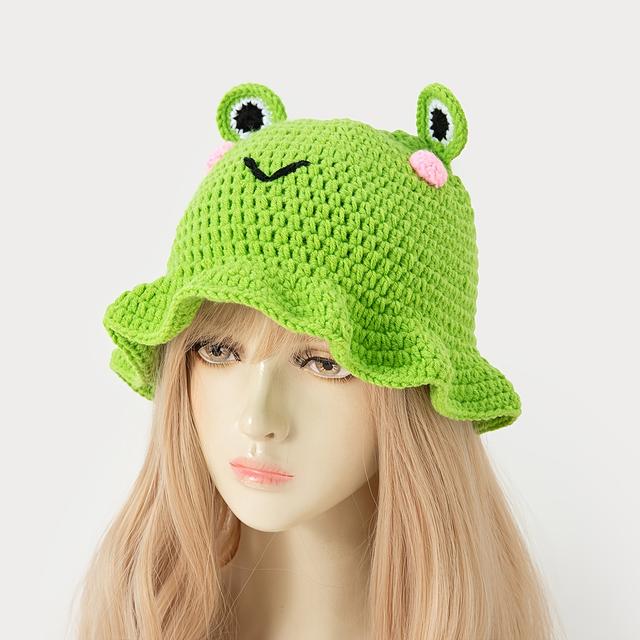 TEMU Un elegante sombrero de hilo de rana tejido con ganchillo a mano para mujer, perfecto para mantenerse caliente durante las salidas de otoño e invierno