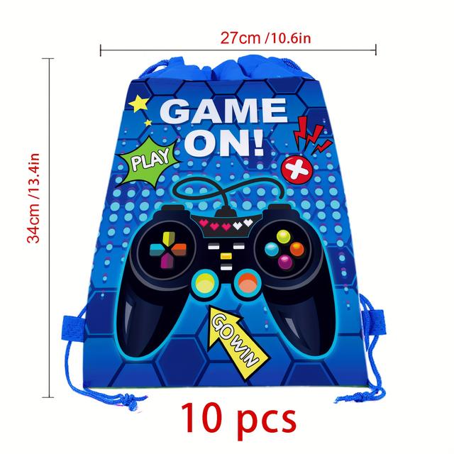 TEMU Gift For Her/him Set Of 10 Drawstring Bags Featuring A Double-sided Design, Perfect For Video Game-themed Birthday Parties, Ideal For Treats And Goodies