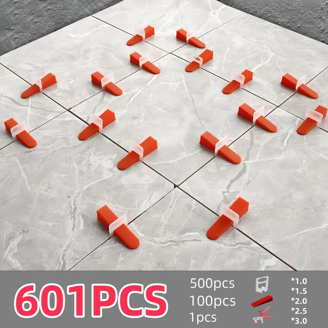 TEMU 601pcs Tile Leveling System, Easy-install Floor And Wall Alignment Wedge Blocks With Shims, Durable Plastic Construction, Floor Leveling Kit