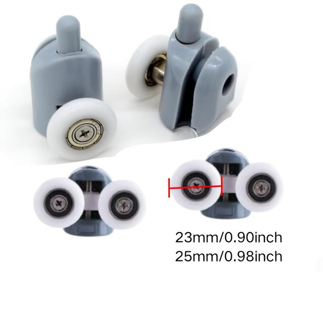 TEMU 8 csomag zuhanyajtó csúszó pálcák, négy felső kerekek, négy alsó kerekek, 23 mm-es és 25 mm-es kerékdáiók, zuhanyajtó csere tartozékok.