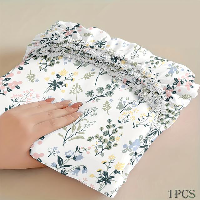 TEMU Floral Fitted Sheet 1pc Only (queen/full/king Size) - Bloom Deep Pocket Bedding For Aesthetic Bedroom Decor, Wrinkle-resistant Machine Washable Cozy