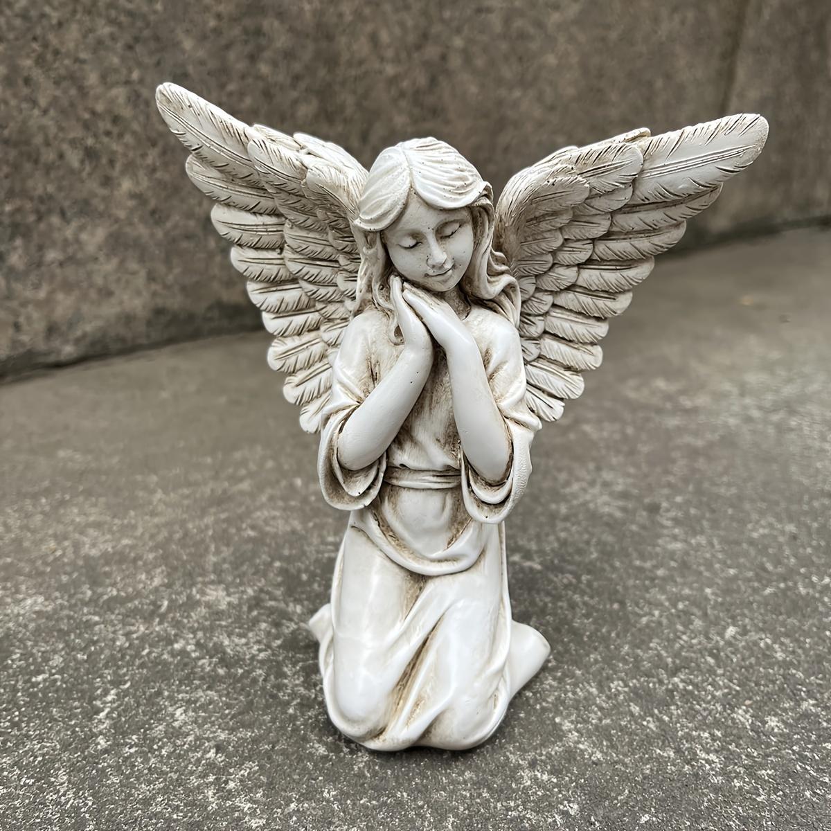 TEMU 1pc, Rustic Resin Kneeling With Wings Statue, Indoor/outdoor Garden Home Decor Sculpture, Courtyard Accent Piece