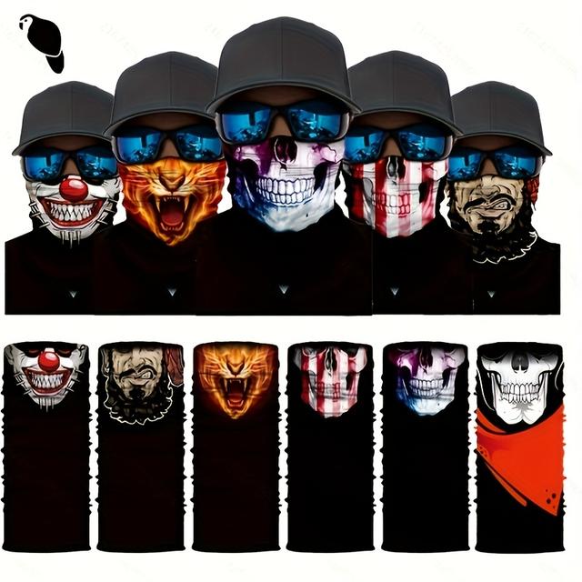 TEMU 6pcs Skull Balaclava Set - , Stretchy Neck Gaiter For Motorcycle & | Stylish & Comfortable Multi-use Headgear For Cycling, Skiing & Winter Sports