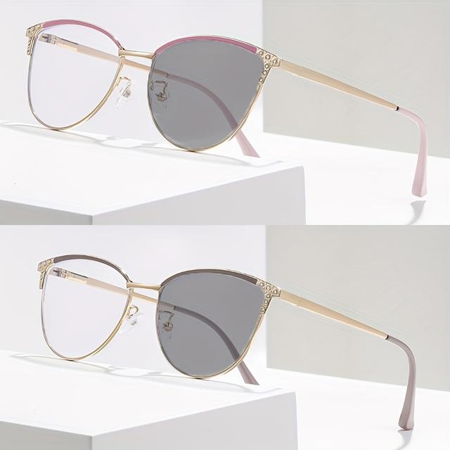 TEMU 2pcs, High-quality Rhinestone Decorated Photochromic Cat Eye Glasses, Unisex, Y2k Style, Fashion Glasses, Perfect For, Driving, Traveling, And Vacationing, Great Gift For , Without Battery