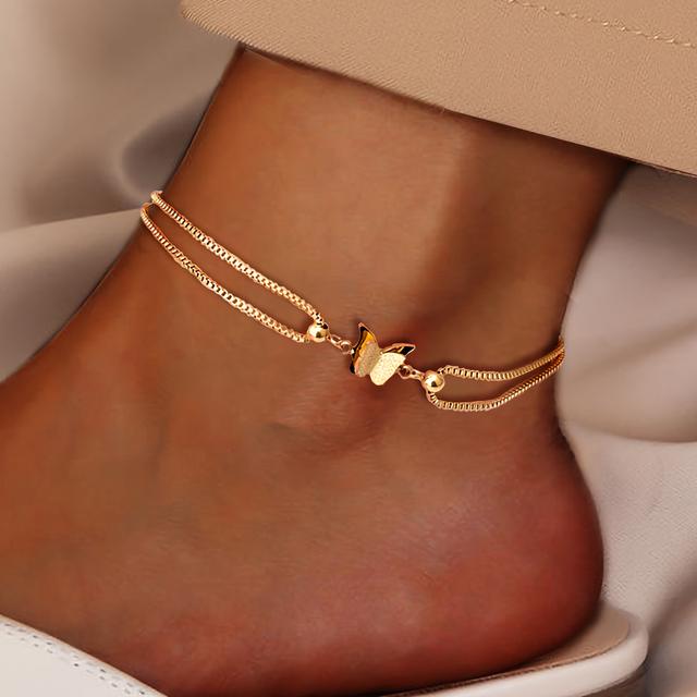 TEMU Single Pack, Women's Fashion Ankle Chain With Double Layer Decoration, Classic Stylish Design In Golden And Silvery, Hypoallergenic Stainless Steel, Suitable For Daily Shopping Or Parties