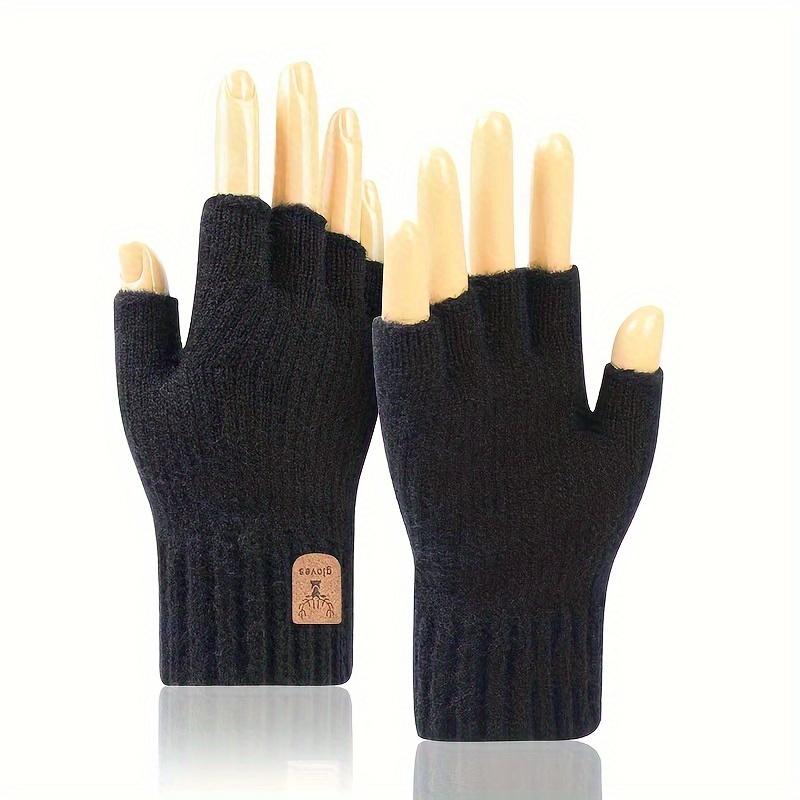 TEMU Solid Color Cashmere Gloves Half Finger Gloves, Winter Warm Thick Writing Touch Screen Finger Riding Warm Gloves