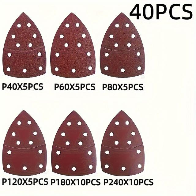 TEMU 40pcs 11-hole Mouse 60-800 Grain Triangle Sandpaper - For Multifunctional Sander
