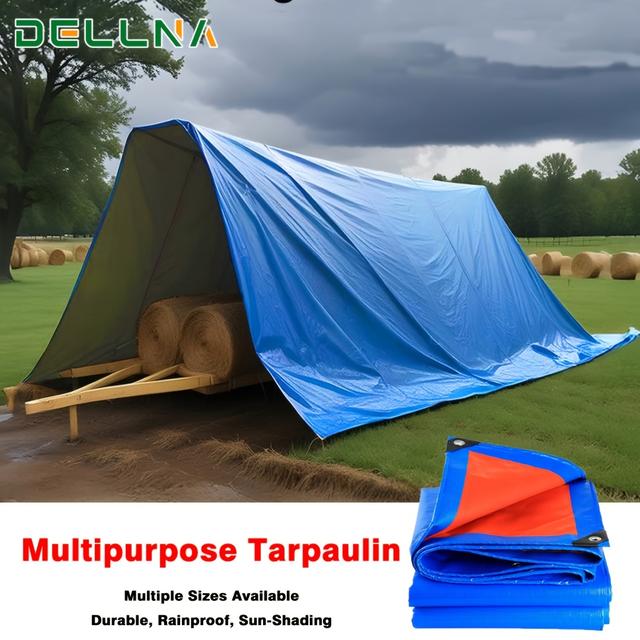 TEMU Lona Impermeable de Polietileno DELLNA - Lona Multiusos para Lluvia, Sol, Leña, Techo, Piscina, Barco, Coche - Azul,