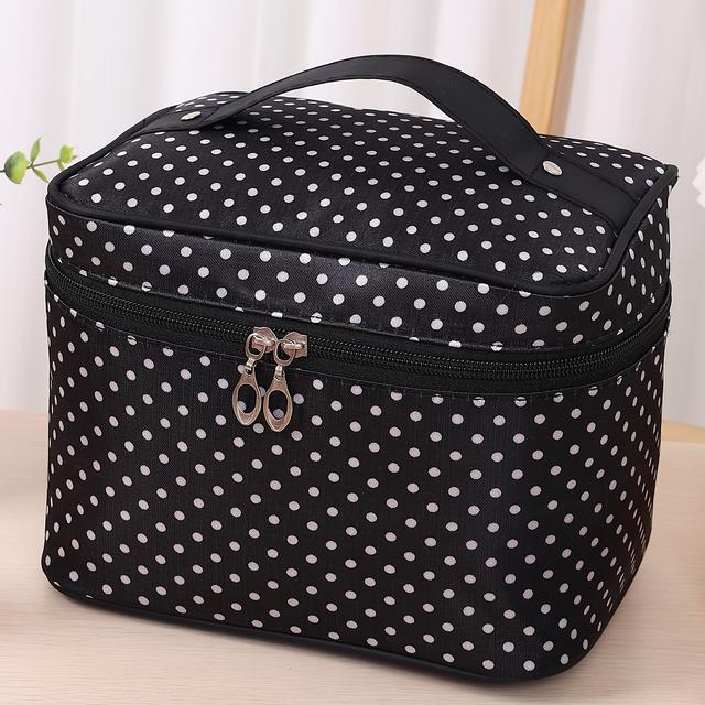 TEMU DAONIAO 여성용 대용량 화장품 가방 - 내구성이 뛰어난 지퍼 도트무늬 메이크업 파우치, 폴리에스테르 비방수 남녀공용 - 스킨케어용 성인 여행 정리함, 무향, 패셔너블하고 휴대용 완벽한 선물