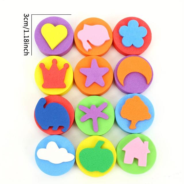 TEMU 12 piezas/juego de sellos creativos de esponja con diseños geométricos de corazones, estrellas y flores, arte de graffiti y manualidades para dibujar