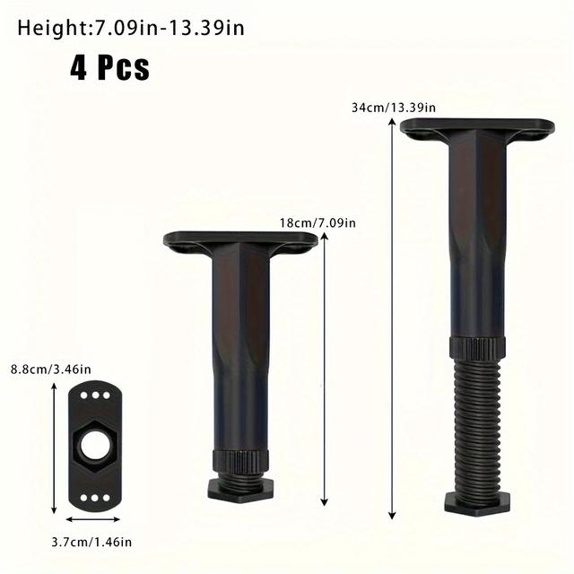 TEMU 4단 고강도 조절식 침대 프레임 지지 다리 (4가지 높이 옵션 제공) - 침대, 소파, 화장대 등에 적합한 다용도 가구 슬랫 - 향상된 그립력을 위한 내구성 플라스틱 재질
