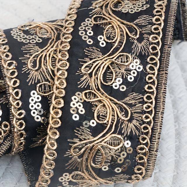 TEMU 2 Yardas, 182.88 cm / 72 Pulgadas, Encaje Bordado Étnico a , Accesorio DIY, Adorno Decorativo con Hilo Dorado y Lentejuelas para Ropa