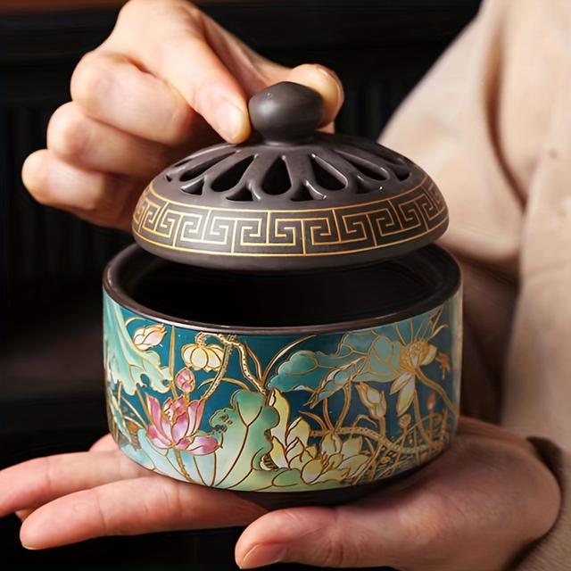 TEMU 1pc Large Incense Holder, Enameled Ceramic , Exquisite Home Decor Item, Suitable For Sandalwood, Agarwood, Coil Incense, Stick Incense, Tower Incense, And Incense, A Creative Gift