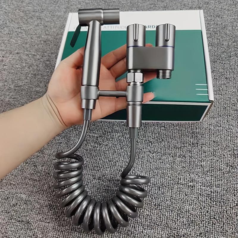 TEMU Toilet Spray Gun Companion With One--out Function, Angle Valve For Toilet, Washing Machine Pressurized Spray Gun, Household Angle Valve Flusher