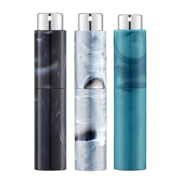 TEMU Set Of 3 Ten-milliliter Rotating Perfume Spray Bottles With A Marble Pattern, Refillable Mini Travel-sized Empty Cologne Sprayers, Suitable For Both Men And Women