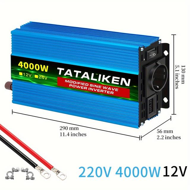 TEMU Power Inverter 1500w/4000w () Power Converter 12v To Ac 220v Car Power Converter, Suitable For Mobile Phones, Laptops And Other Devices, European Plug