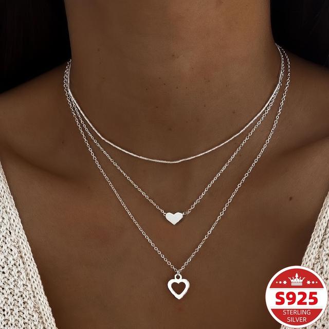 TEMU 3 Fashionable And Simple Pendant Sets, 925 Sterling Silver Women's Necklace Sets, Suitable For Dates, Parties, Vacations, Daily Wear, And Festival Gifts