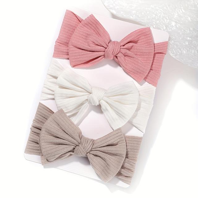 TEMU 3pcs Soft & Stretchy Bow Hairbands For Girls - Comfortable Polyester, Hairstyling