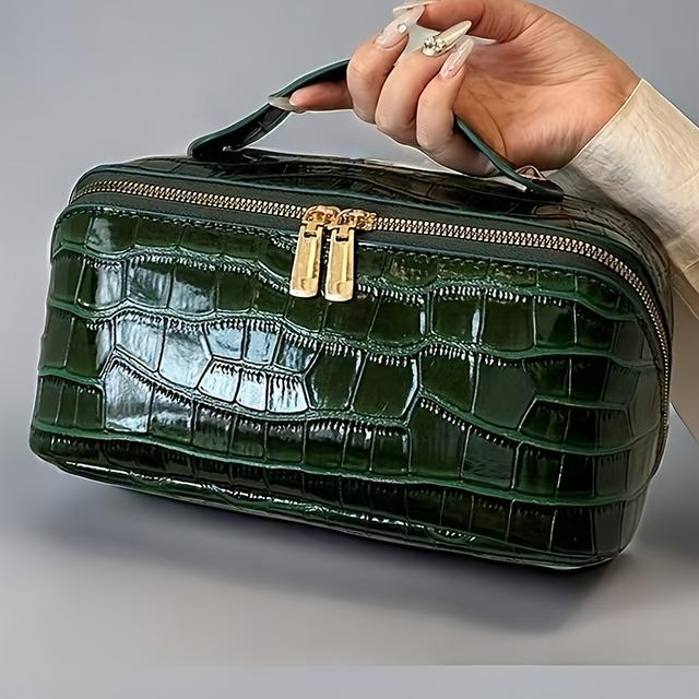 TEMU Women's Travel Toiletry Bag, Pu Cosmetic Organizer With Convenient Handle For Toiletries And Makeup Additions