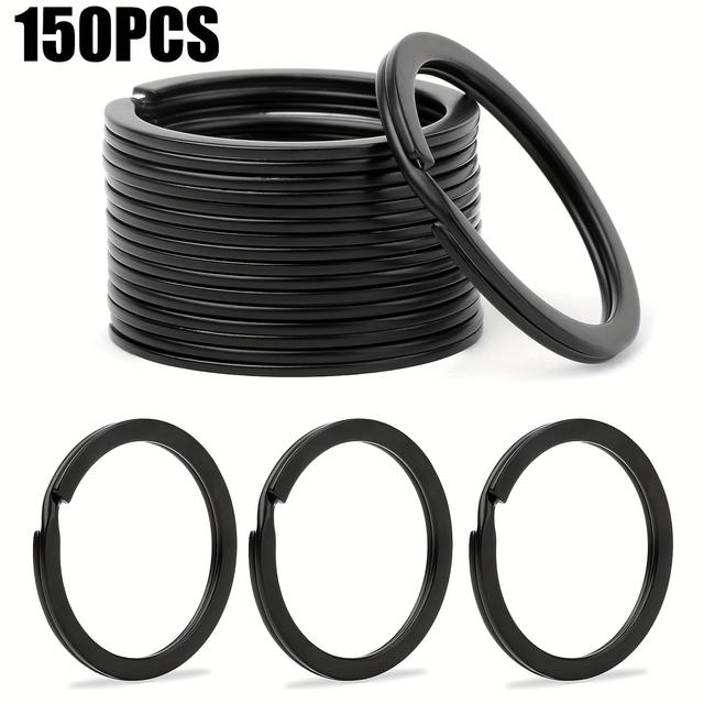 TEMU 150pcs Flat Key Rings 1 Inches Flat Key Rings Metal Keychain Rings Split Keyrings Flat O Ring For Home Car Office Keys Attachment (black)