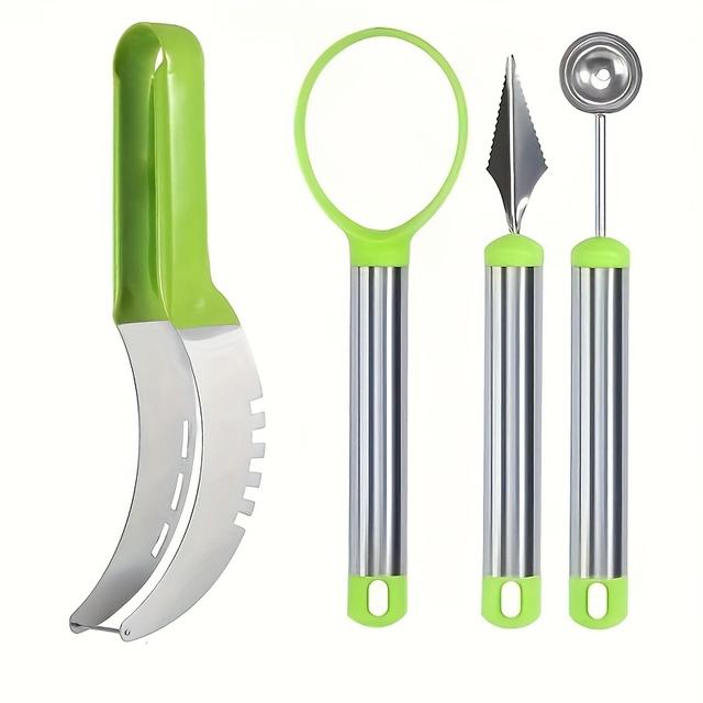 TEMU 4pcs Watermelon Slicer Set, Fruit Carving Tool Kit With Baller Scoop And Flesh Separator