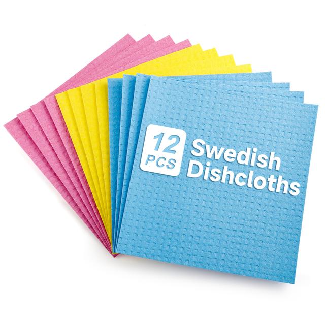 TEMU Svenska disktrasor för köket 12-pack, svampdisktrasor för bänkar och disk, återanvändbara och absorberande pappershanddukar, 3 färger blandade