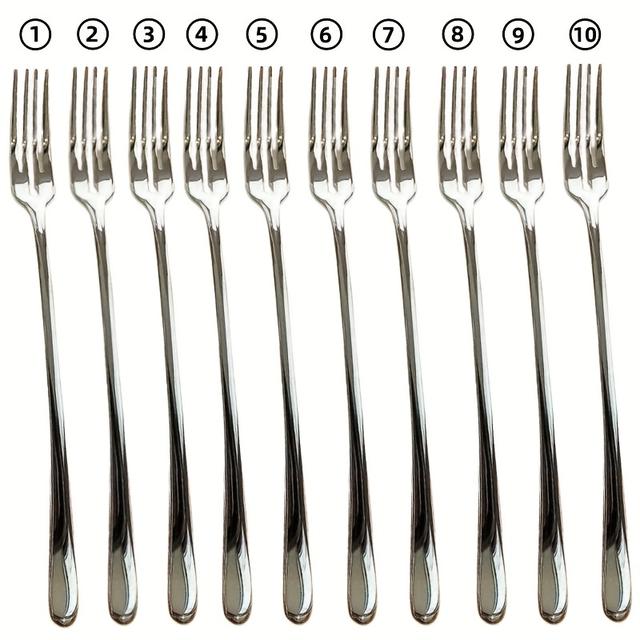 TEMU Set Of 10 Stainless Steel Fruit Picks, Handy Fruit Forks, 6 Inches Long, Ideal For Desserts, Cakes, Salads, Crabs, Snails, Appetizers, And Cocktails, Perfect For Parties, Travel, And