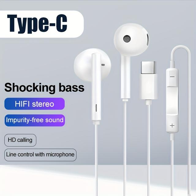 TEMU Type-c Port Wired Earphones With In-ear Design | Voice Call Noise Reduction + Hifi With Latency For Iphone 15 Pro Max / And Other Type-c/usb-c Ports, Perfect For Gaming And Multimedia