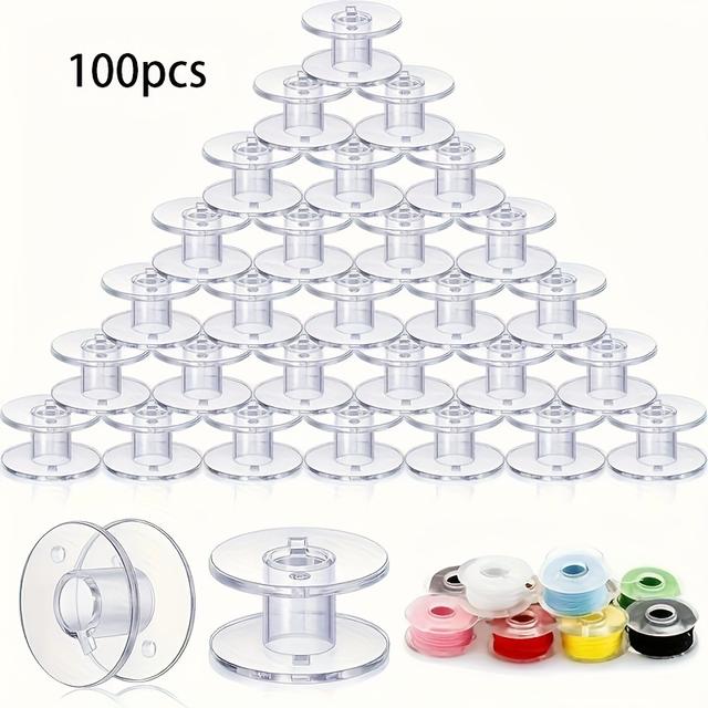 TEMU 100pcs Of Clear Plastic Sewing Machine Spools, Durable And Suitable For Home Sewing Machines And Hand Sewing, Compatible With Most Models