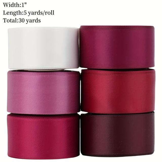 TEMU 6 med Satengbånd, 1 Tomme x 5 Yards, 30 Yards Satengbåndsett, Ensfarget Stoff Satengbånd for DIY Håndverk, Gaveinnpakning, Bryllupsdekorasjon og Sløyfeproduksjon