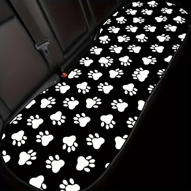 TEMU 1pc Cojín para Asiento Delantero y Trasero de Coche con Base Negra y de Pata de Perro Blanca