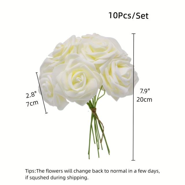 TEMU 10pcs Set Of Romantic White Artificial Roses - Perfect For Weddings & Home Decor, Flowers, Rooms Decor