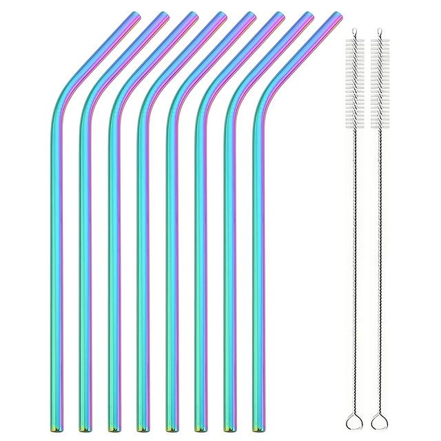 TEMU Sada 8 kusů opakovaně použitelných brček, pevná ohnutá pitná brčka z nerezové oceli 304, kovová brčka potravinářské kvality, vhodná pro džus, smoothie, mléčný čaj, kávu a koktejly