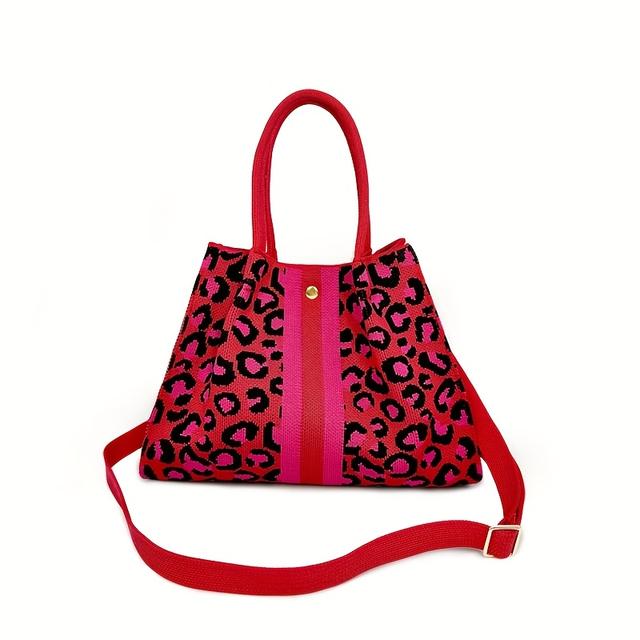 TEMU [Bolso pequeño para damas] Bolso de punto con estampado de leopardo para mujeres, ideal para uso en o bandolera, para reuniones y fiestas