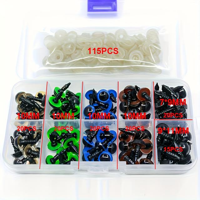 TEMU 115 Sets Of Colorful Eye & Nose Accessories With Sealing Pads - Durable Plastic, Sizes, Perfect For Crafting, Ideal For Making Dolls, Craft Supplies