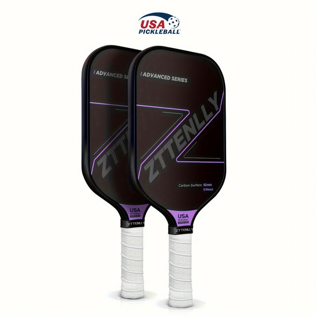 TEMU 2pcs Zttenlly Pickleball Paddles - Usapa Approved, Advanced Series With Carbon Fiber Surface & 16mm Polypropylene Honeycomb Core - In Purple/green/black - Ideal For Players