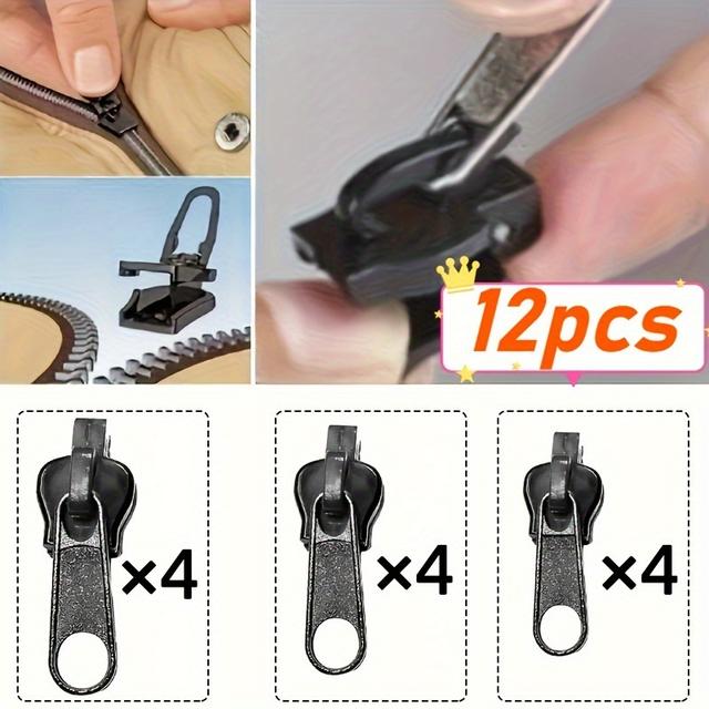 TEMU Zipper Repair Kit - 12pcs Portable Quick-fix Clips, Universal Design, Suitable For Luggage And Clothing, Black Color