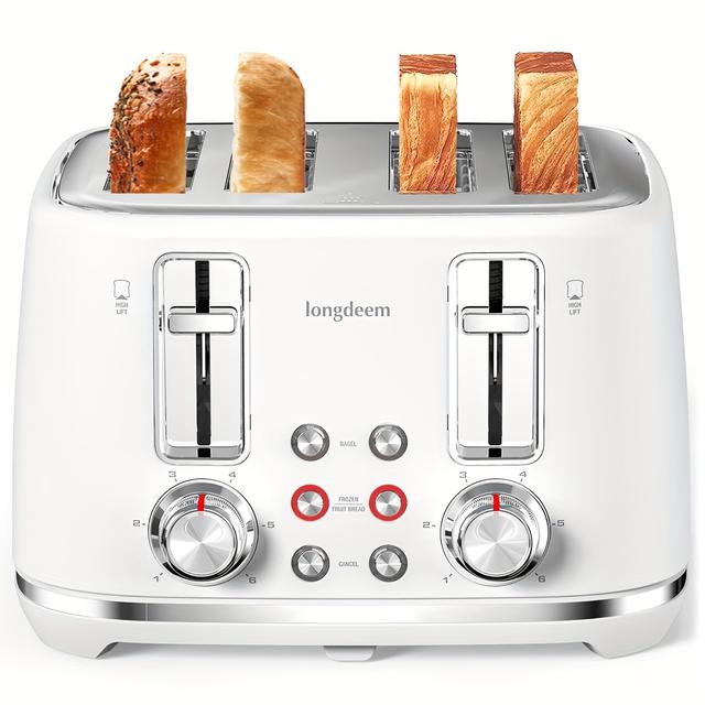 TEMU 4- Stainless Steel Toaster - 6 Browning Levels, Extra Wide Slots For & English Muffins, / Modes, Lift & Look, Removable Crumb Tray, Dual Independent Controls, , Easy Clean