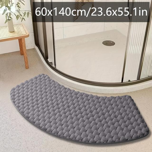 TEMU Ultra-absorbent Fan-shaped Bath Mat - Non-slip, Thick Flannel Bathroom Rug With Textured Surface For Enhanced Grip, Showers And Bathtubs, Showers