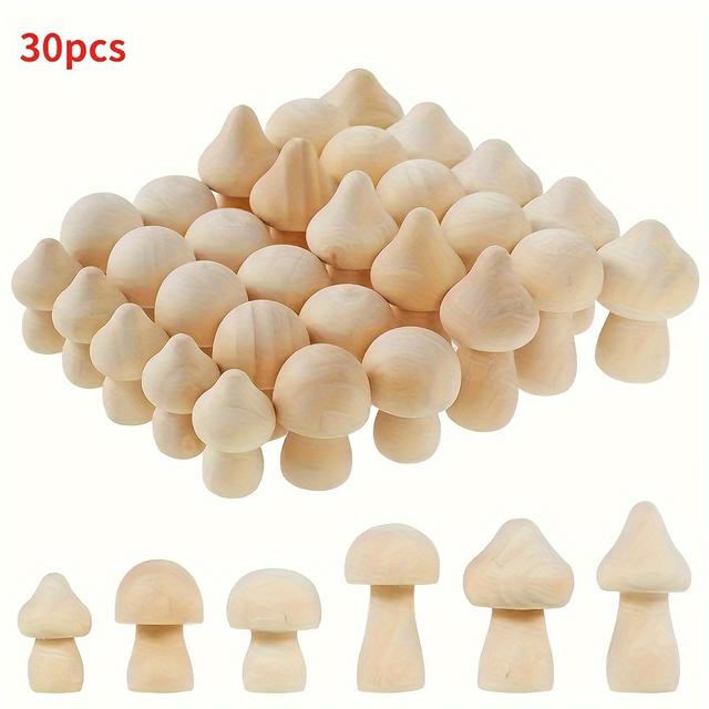 TEMU 30pcs Mini Wooden Mushrooms For Crafts & Decor - Diy Paintable Art Supplies