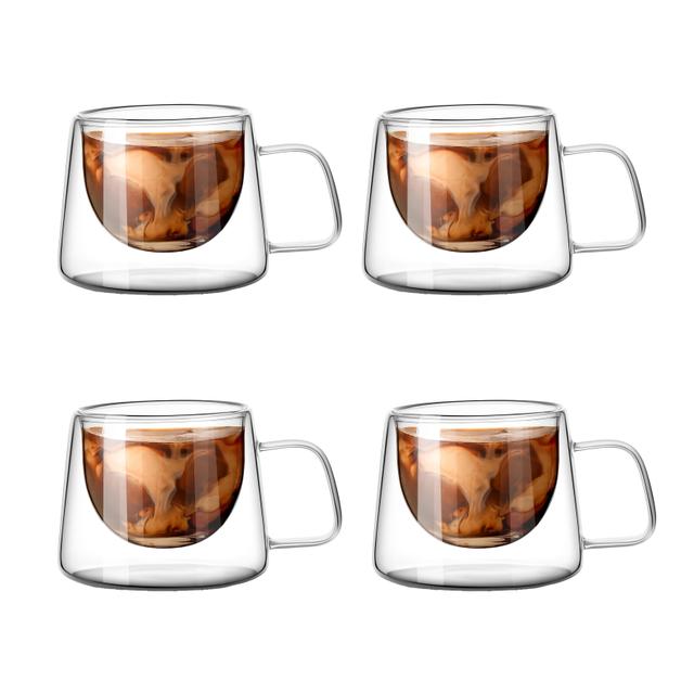 TEMU 4pcs Double Wall Glass Coffee Mugs, Clear Insulated Coffee Cups With Square Handle Glass Coffee Cups, Tea Cup Gift Set For Espresso Cappuccino Latte Tea Bags Beverage Kitchen 200ml/6.7oz